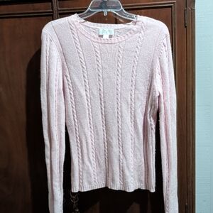LOFT Pale Pink Cable-Knit Crewneck Sweater